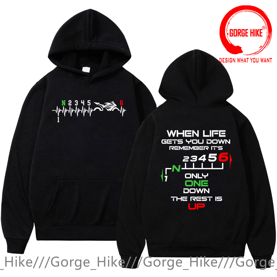 Motorcycle Gear Up Down - 1N23456 เสื้อฮู้ดลายเกียร์มอเตอร์ไซค์ One Up Five Down