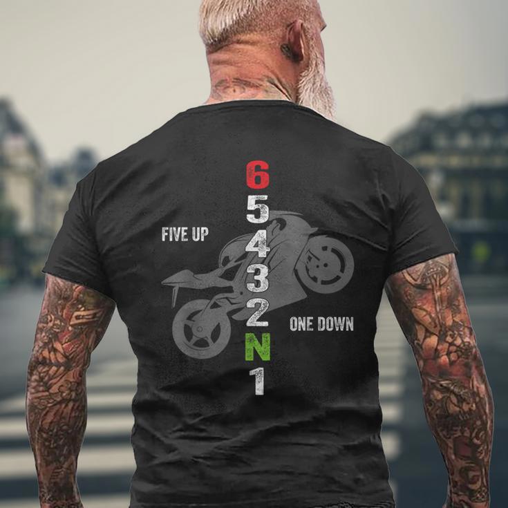 Motorcycle Gear Up Down - เสื้อยืดแขนสั้นลายพิมพ์ด้านหลังสำหรับนักขี่มอเตอร์ไซค์ชาย รุ่น One Down Five Up