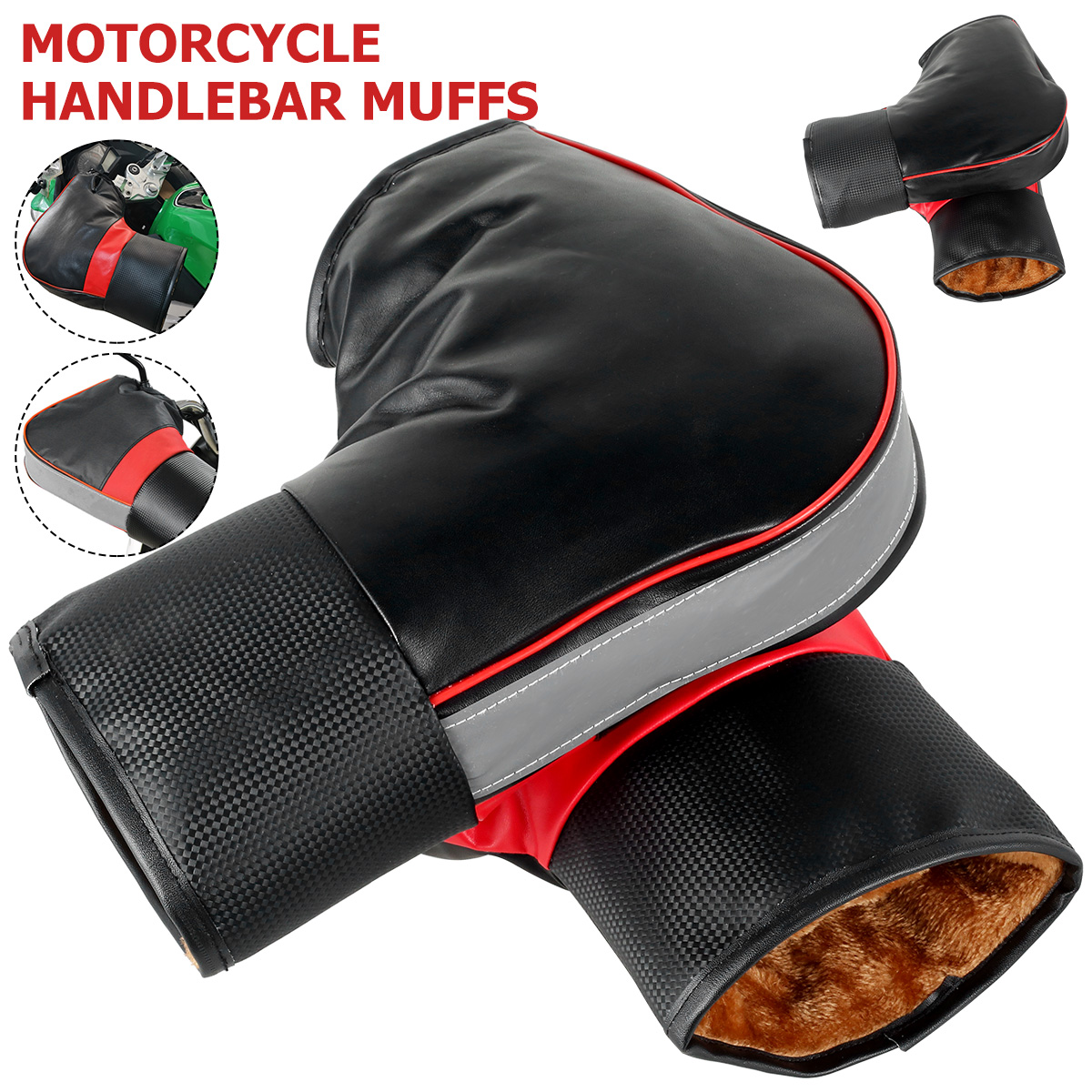 Motorcycle Gear Gloves - ที่ครอบแฮนด์มอเตอร์ไซค์1คู่ถุงมือให้ความอบอุ่นในฤดูหนาวมือจับแบบยึดหนาสำหรับสกู๊ตเตอร์กันฝน