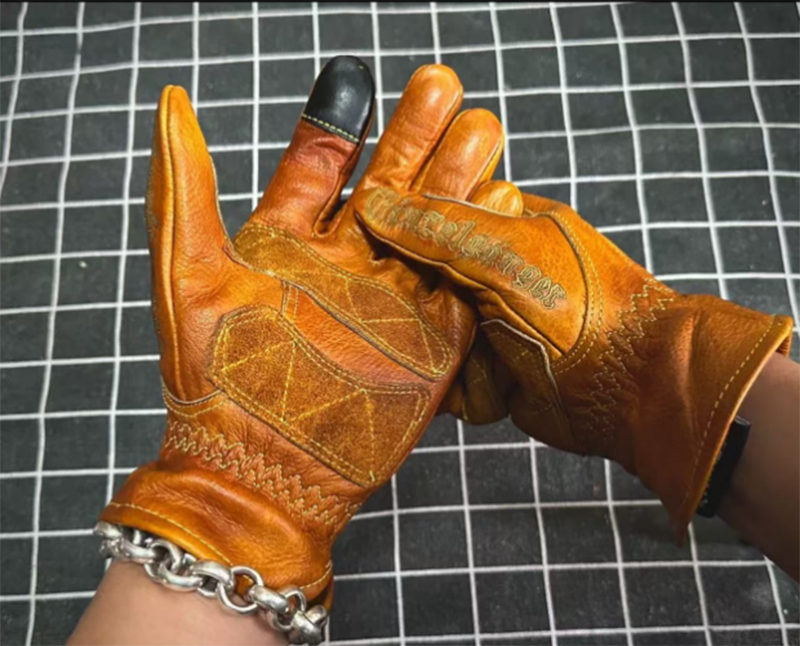 Motorcycle Gear Used - Handmade ของแท้หนัง Retro รถจักรยานยนต์ถุงมือ Full Finger
