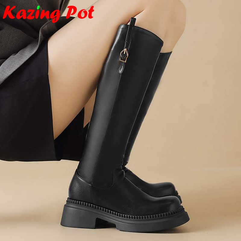 Riding Boot Short - รองเท้าบูททรงกลมหัวมนไมโครไฟเบอร์ ขนาด 33-43 รองเท้าบูทขี่ม้า รองเท้าลำลองฤดูหนาว รองเท้าส้นสูงสำหรับงานปาร์ตี้