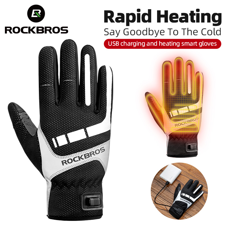 Motorcycle Gear Gloves - ROCKBROS ถุงมือฤดูหนาวอุ่นถุงมือขี่จักรยาน USB ชาร์จไฟฟ้าถุงมือสกีหน้าจอสัมผัสรถจักรยานยนต์ขี่เดินป่าถุงมือหิมะ