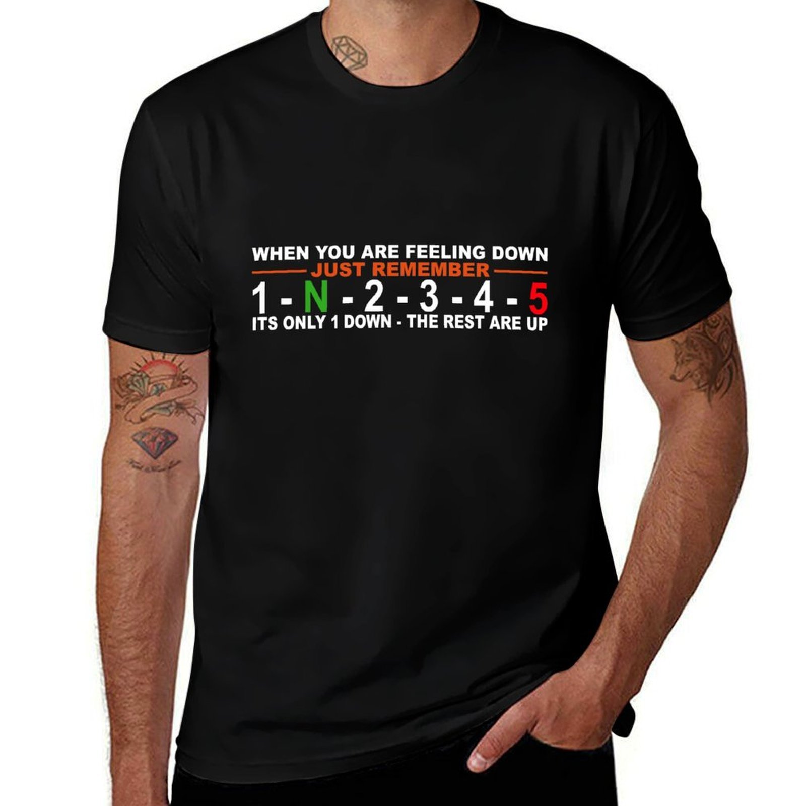 Motorcycle Gear Up Down - เสื้อยืดลายเปลี่ยนเกียร์มอเตอร์ไซค์ 5 เกียร์ ลง 1 เกียร์