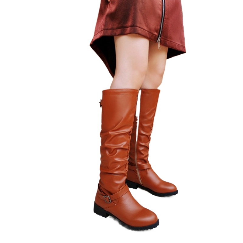Riding Boot Short - รองเท้าบูทสูงถึงเข่าผู้หญิงแฟชั่นจีบขนาดใหญ่ขนาด 33-46 ซิปด้านในรอบนิ้วเท้าฤดูใบไม้ผลิฤดูใบไม้ร่วงฤดูหนาวรองเท้าบูทแพลตฟอร์มยาว Z8-6
