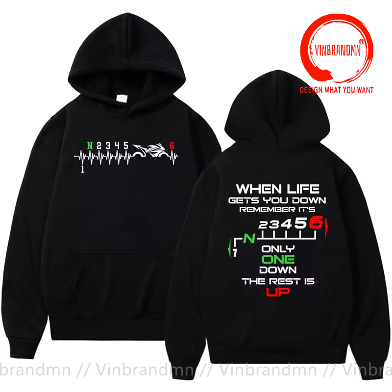 Motorcycle Gear Up Down - 1N23456 เสื้อฮู้ดลายเกียร์มอเตอร์ไซค์ One Up Five Down